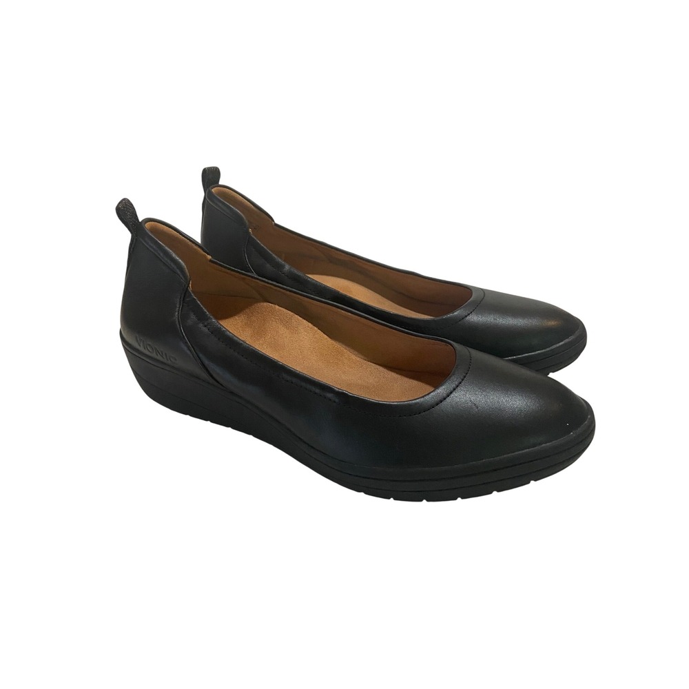 Vionic Black Leather Wedge Jacey Womens Size 10 Comfort Orthotic Shoes